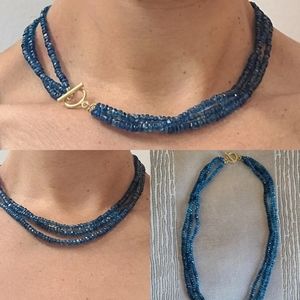 Chocker with 3 apatites strands and genuine 18k Yellow gold touggle clasp